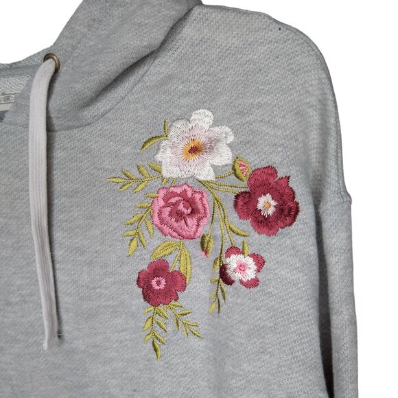 NWT O'Neill Embroidered Hoodie size M Roses Floral Brianne Heather Grey - Picture 3 of 9